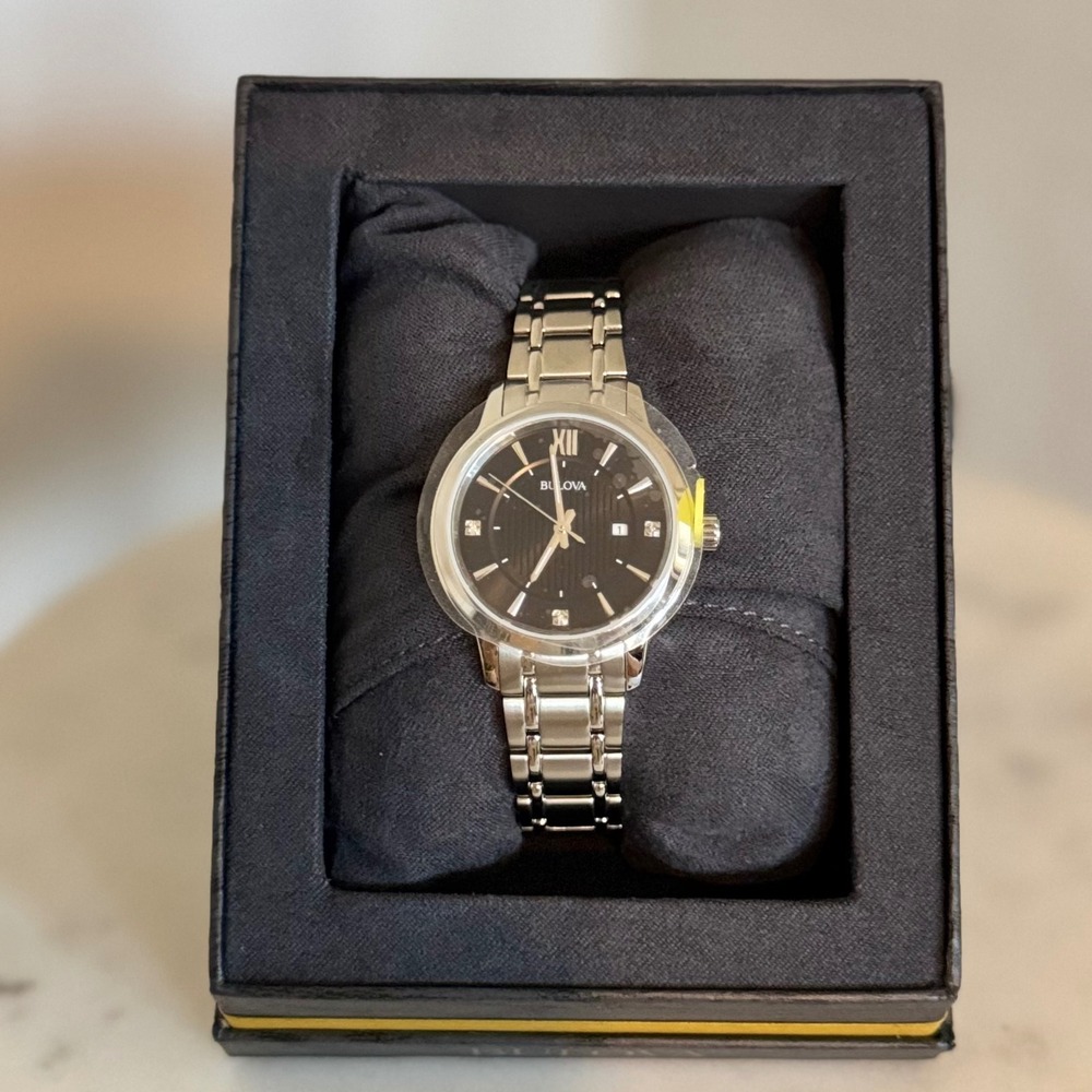 Bulova Women's Classic Stainless Steel Black Diamond Accent Women's Watch, NWT - Picture 17 of 17
